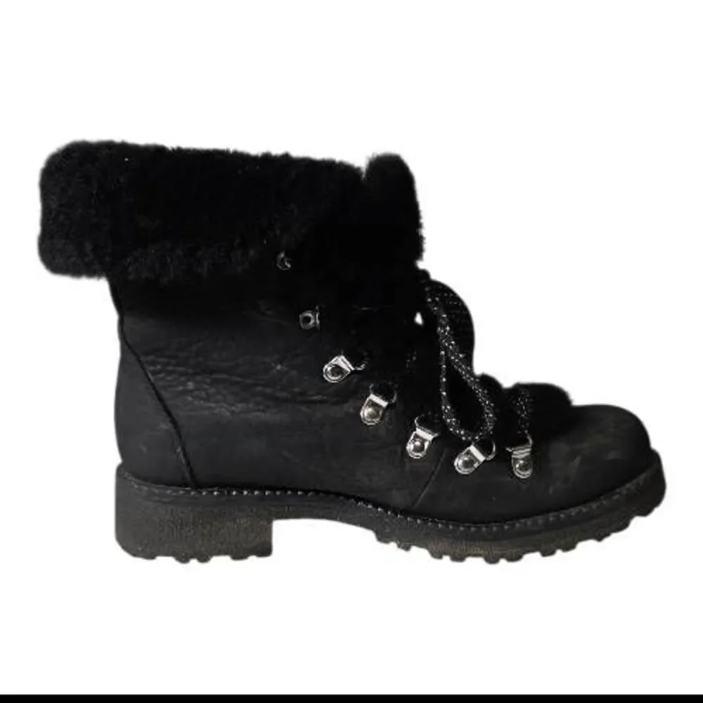 ​J. Crew Black Leather Faux Fur Trim Nordic Walking Boots Size 9